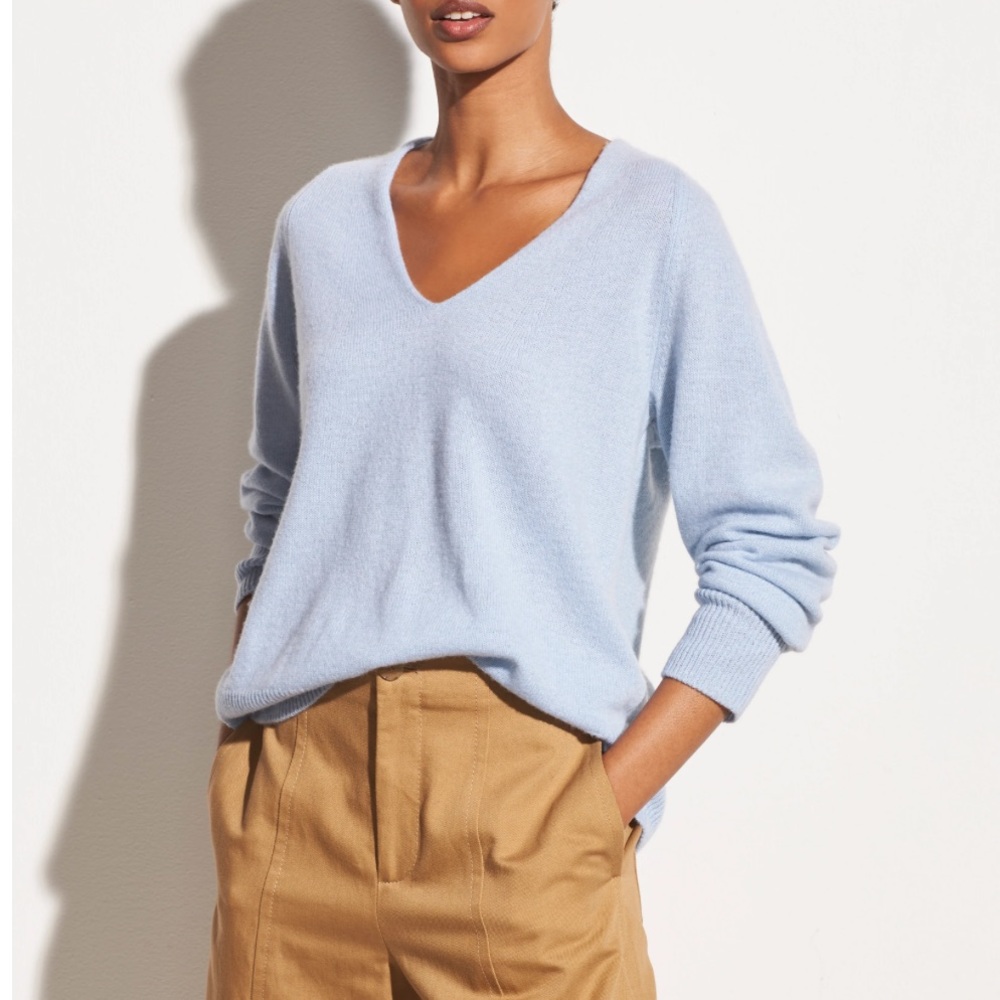 Brand New Vince Marled Wool Cashmere V-Neck. Blue. Size Large.
